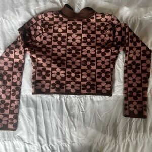 Debut Brown and Red Graphic Crop Hoodie
